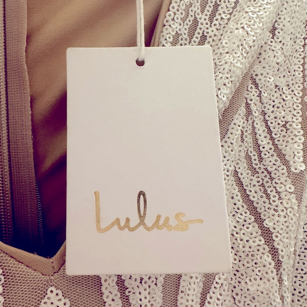Lulus Always Adored White and Nude
Sequin Mermaid Maxi Wedding Dress XS - Picture 12 of 13